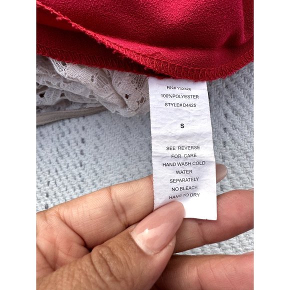 Ezra Womens Small Red Dress Sleeveless Lace Floral Back Laser Cut Beige Front - Picture 11 of 11